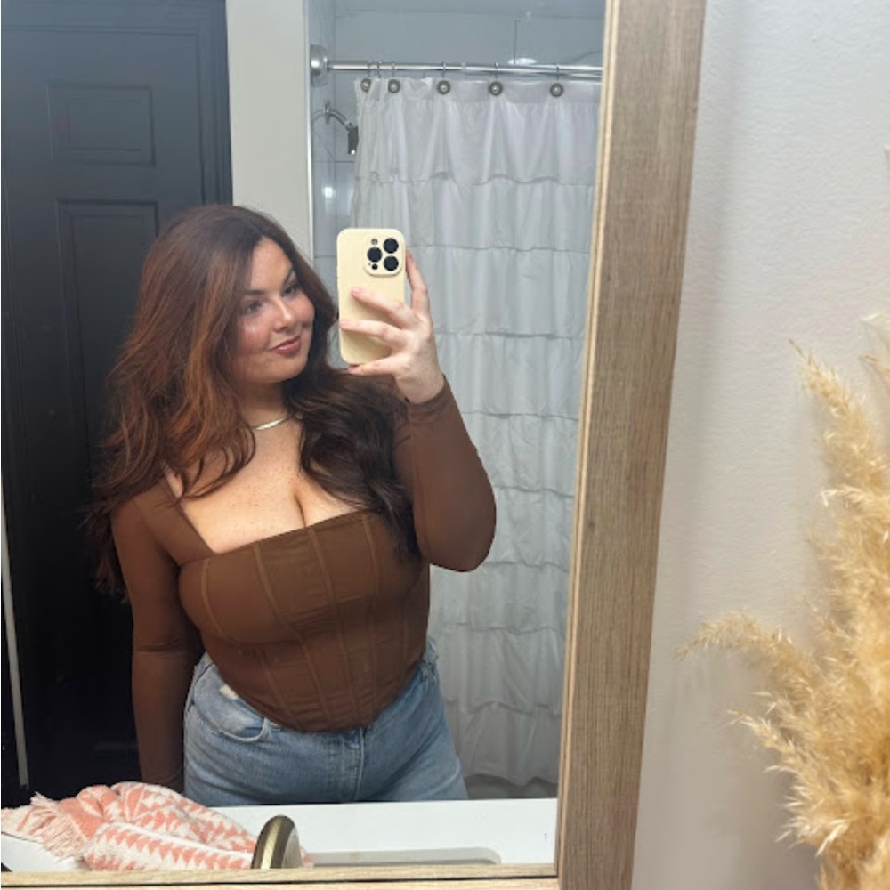 Brown Long Sleeve Women's Top corset m